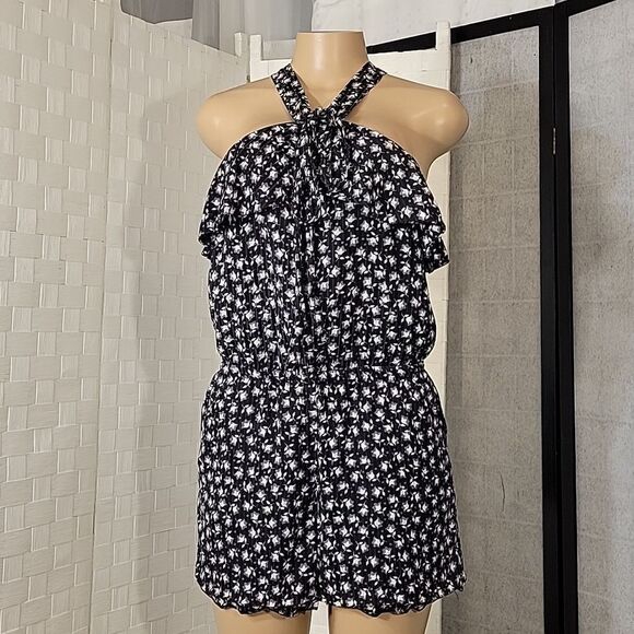 ANN TAYLOR LOFT HALTER FLORAL PRINT DESIGN TIE NECK SLEEVELESS WOMEN"S ROMPER - Picture 13 of 14